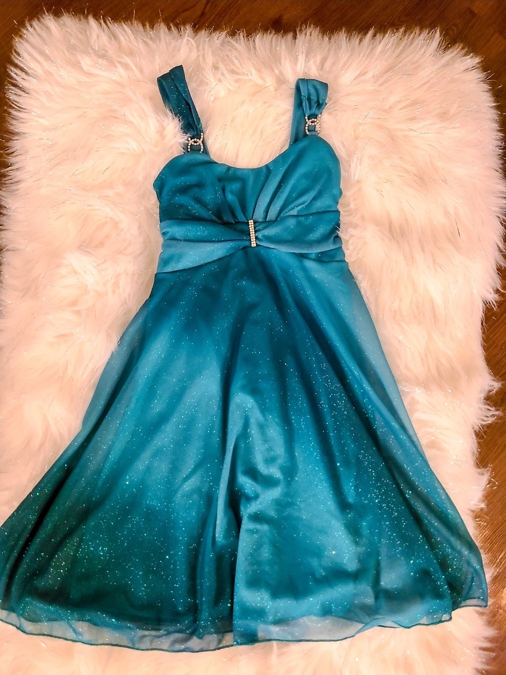 Poppies and Roses Teal Sparkle Formal Dress